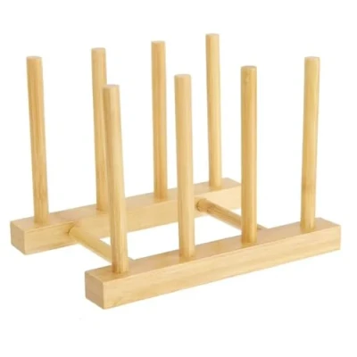 Immagine di 1 Pezzi Portapiatti,Scolapiatti Legno,Portapiatti da Appoggio,Scola Bottiglie,Scolapiatti in Legno di Bambù,per Stoviglie Bambù per Piatti,Tazze,CD,Bicchiere Vino,Libro（3 Scanalature）