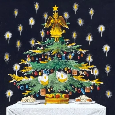 Immagine di Biglietti di Natale beneficenza venduti a sostegno del cancro Macmillan Confezione da 8 Albero design tradizionale Realizzato nel Regno Unito ecologico