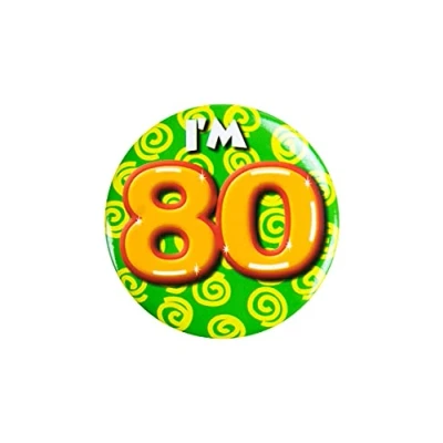 Immagine di PD Party 6014780 Compleanno Distintivo/Spillo Badge Celebrazione Festa I&#039;m 80, Multicolore, 5.5cm Lunghezza x Larghezza 0.5cm Altezza