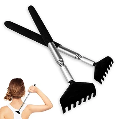 Immagine di 2 Pezzi Schiena Grattaschiena Telescopico,Grattaschiena Massaggiatore con manico telescopico in acciaio inox,Portatile Estensibile Back Scratcher 20 68cm,Nero.