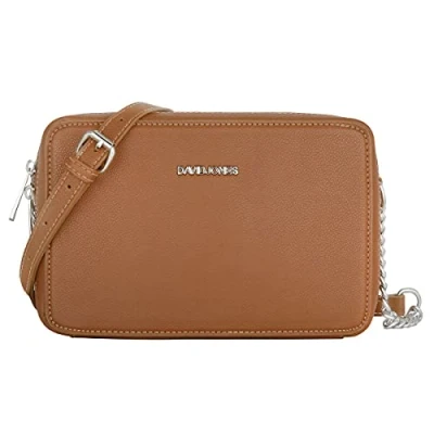 Immagine di David Jones Borsa a Tracolla Quadrata Piccola Donna Spalla Catena Borsetta PU Pelle Mano Mini Sera Pochette Cammello Marrone