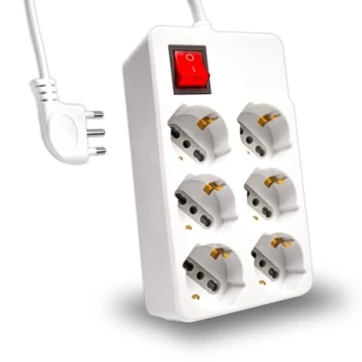 Immagine di Multipresa con Cavo 1,5mt 6 Prese 10/16A Bipasso + Shuko Interruttore Luminoso e Spina 16A, Bianca