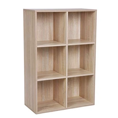 Immagine di VASAGLE SONGMICS Libreria Scaffale Mobiletto Armadietto Mobile in Legno Pannelli di Particelle a 3 Ripiani 6 Scompartimenti Colore Quercia LBC203H, ingegnerizzato, Naturale, Cubi （65.5L cm）