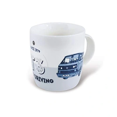 Immagine di BRISA VW Collection Volkswagen tazza in ceramica da tè, caffè, latte, cappuccino, per colazione, Campervan T3 Bus design (Keep driving/Blu/370ml)