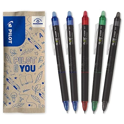 Immagine di Pilot Penne a scatto FriXion Point Clicker 0,5, con inchiostro termosensibile cancellabile, ricaricabile, punta fine, colore: 1 Nera, 2 Blu, Rossa e Verde (Confezione da 5)