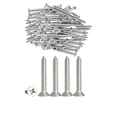 Immagine di Qrity 100 Pezzi M4 x 30mm Viti autofilettanti in acciaio inossidabile a testa piatta Phillips per lavorazione del legno fai da te.