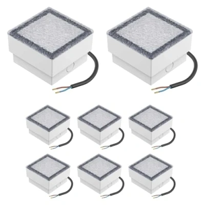 Immagine di ledscom.de 8 LED pietra da pavimentazione a terra luce incasso CUS per esterni, IP67, angolare, 10 x 10cm, bianco freddo