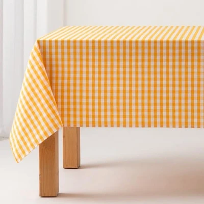 Immagine di GAMUSI Tovaglia antimacchia al tatto in tessuto rettangolare quadro Vichy, cotone impermeabile, 140 x 200 cm, colore giallo