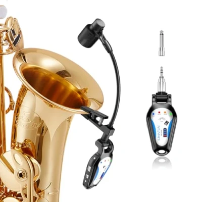 Immagine di KIMAFUN 2.4G Microfono per Sassofono Wireless, Strumenti Senza Fili a Clip Ricevitore e Trasmettitore Sistemi Sassofono, Corno Francese, Tromba, Trombone, G120