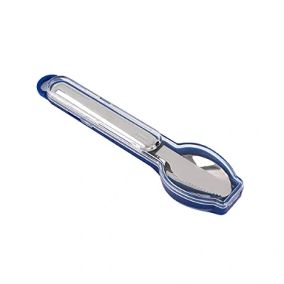 Immagine di IDRINK® Portaposate con Set posate 3 Pezzi (Forchetta, Coltello, Cucchiaio) in acciaio inossidabile On The Go (BLU)