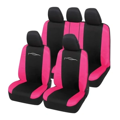Immagine di Auto Accessori Lupex Coprisedili Universali Modello Racing, Set Fodere per Protezione Sedili Anteriori e Posteriori, in Policotone (Nero Fucsia)