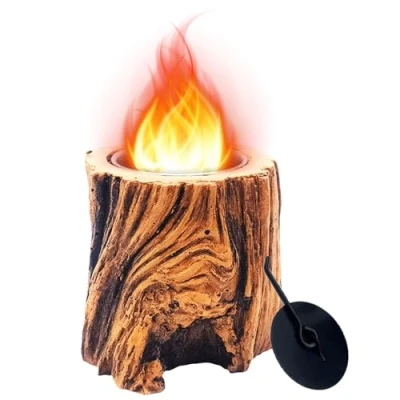 Immagine di Qivine Caminetto Bioetanolo da Tavolo Camino con Design a Ceppo Stufa Portatile Lungo Tempo di Combustione per Decorazione Atmosfera Campeggio