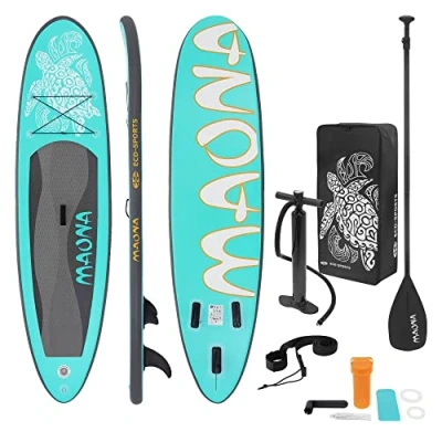 Immagine di ECD Germany Stand Up Paddle Board Maona SUP Gonfiabile con Pagaia 308 x 76 10 cm Turchese Diversi Modelli in PVC Include Pompa Borsa da Trasporto e Accessori Surfboard Tavola Surf Azzuro