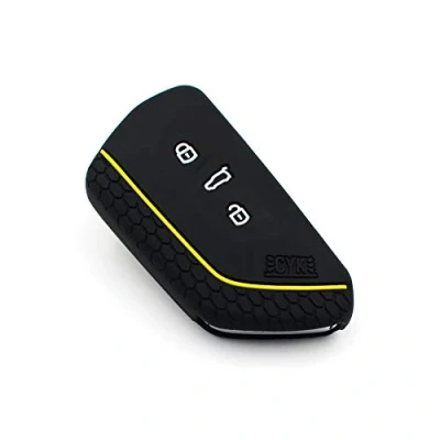 Immagine di Custodia protettiva in silicone per chiave auto a 3 tasti, colore nero e giallo