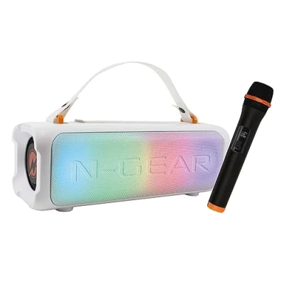 Immagine di N Gear Blazooka 703 Bianco Cassa Bluetooth Portatile Include microfono wireless e luci da discoteca Altoparlante 100 watt 5 ore di autonomia.
