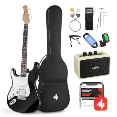 Immagine di Donner Set di Chitarra elettrica per principianti mancini 39 pollici, pickup S H con amplificatore, borsa, tracolla, corde, accordatore, cavo, plettri, DST100