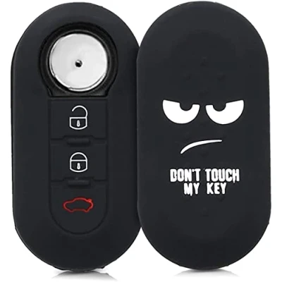 Immagine di Cover chiave compatibile con Fiat Lancia 3 tasti pieghevole Guscio protettivo coprichiave morbido silicone TPU Don&#039;t touch my Key bianco/nero