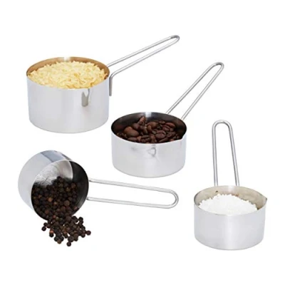 Immagine di Relaxdays Set da 4 Misurini, Acciaio Inox, Cucchiai Dosatore, Tazza con Manico, per Lavastoviglie, Misure Cups, Argento