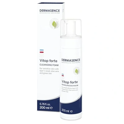 Immagine di DERMASENCE Vitop forte Cleansing Foam 200 ml, Schiuma viso calmante, detergente adatta per soggetti con dermatite atopica, Mousse aloe vera