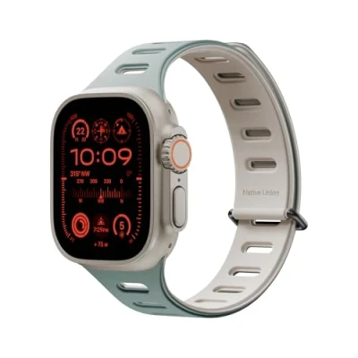 Immagine di Native Union Active Band Magnetic 42/44/45/49mm Cinturino in Silicone Reversibile a Doppia Faccia Lunghezza Regolabile Anti Sudore per lo Sport Serie 1 9, SE 2, Ultra &amp; 2 (Verde Ardesia)