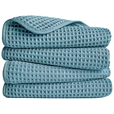 Immagine di Polyte asciugamano mani in microfibra anti pelucchi ad asciugatura rapida essuto a nido d&#039;ape verde 40 x 76 cm set 4 pezzi