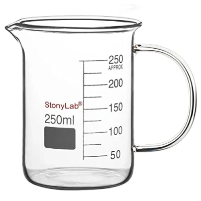 Immagine di stonylab Bicchiere in Vetro con Manico, Graduato Borosilicato Griffin a Forma Bassa Manico e Beccuccio per Versare, 250 ml