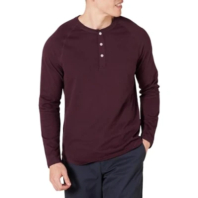 Immagine di Amazon Essentials Maglia con Collo Serafino a Maniche Lunghe Slim Uomo, Bordeaux, L
