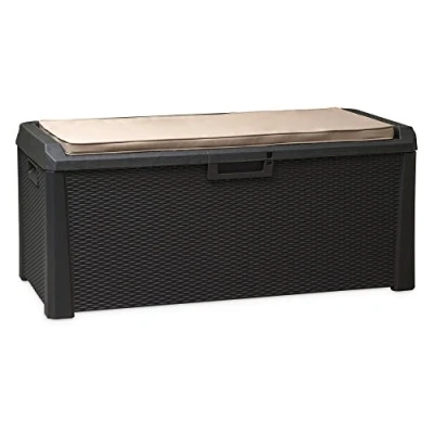Immagine di Toomax Baule Santorini Plus con Seduta, Finitura Effetto Rattan, Colore Antracite, Dimensioni cm 148x72x64h.