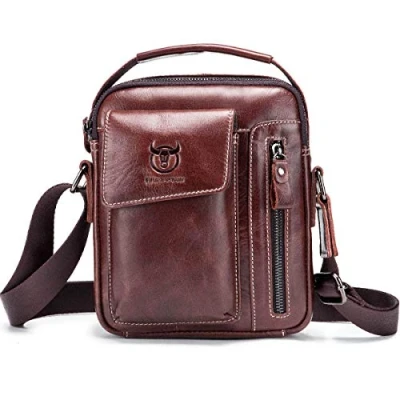 Immagine di BULLCAPTAIN Pacco Petto Vera Pelle Uomo Borse in Top Handle Custodia Marsupio Bag Small Messenger Mobile Phone Holster con Maniglia/Tracolla