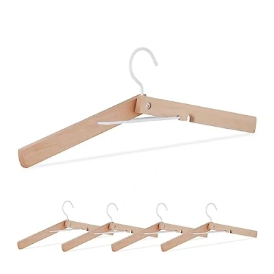 Immagine di Relaxdays Grucce Appendiabiti, Set da 5, Stampelle Pieghevoli in Legno, Appendini Robusti, B: 44 cm, Marrone Bianco, Alluminio