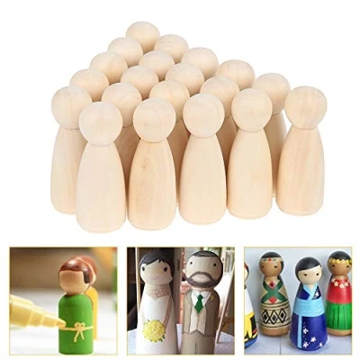 Immagine di 20 pezzi in legno incompiuto Peg bambole 65 x 23 mm piccole incompiute forme di persone naturale per bambini pittura, progetti arte artigianale