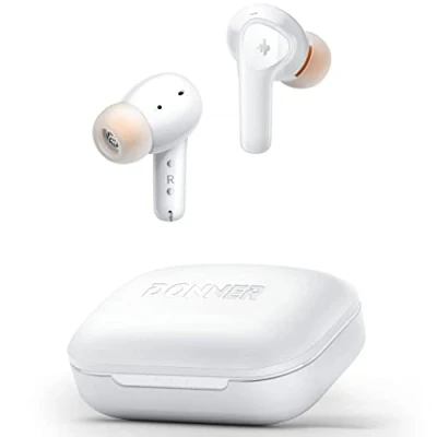 Immagine di Donner Cuffie Bluetooth Wireless con Noise Cancelling, cancellazione attiva mirata del rumore, 4 mic per chiamate, 32h di svago, EQ personalizzato, 5.2, bianco