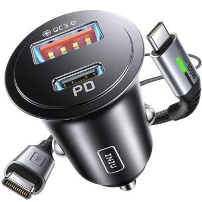 Immagine di INIU Carica Batteria per Auto, 60W Total Presa Accendisigari USB C PD&amp;QC 3.0 Fast Charge Caricabatterie con [1m] 100W Cavo C, Caricatore Auto Compatibile iPhone 16 15 Pro Max iPad Samsung S25