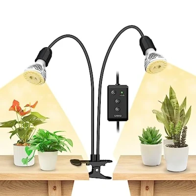 Immagine di SANSI lampada per piante a LED da interno, 20W (equivalenti 300W) spettro completo 2 clip collo di cigno con timer 4/8/12 ore, crescita PPFD elevato giardino, serra