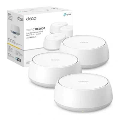 Immagine di TP Link WiFi 7 Deco BE3600 Mesh WiFi, BE3600Mbps, Dual Band, Canali 160MHz, 2 Porte Gigabit, HomeShield, MLO, 4K QAM, Funziona con Qualsiasi ISP e Modem, 4 Antenne Interne, WPA3, Alexa, 3pz