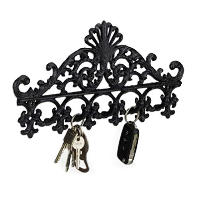 Immagine di Relaxdays Appendiabiti e Porta Chiavi in Ghisa, 5 Ganci, Stile Antico, Rustico, HxLxP: 17x35x3,5 cm, Nero