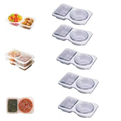 Immagine di Mini Snack Containers, Pack Container with Lids, Containers 2 Compartment, Double Compartment Condiment Container, Reusable (5pcs)