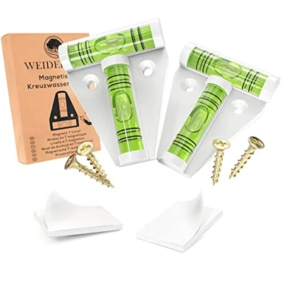 Immagine di WEIDEBACH® 2 livella a T magnetica bianca, croce, piccola, bolla d&#039;aria due vie, livello dell&#039;acqua piramidale piccolo, per case mobili