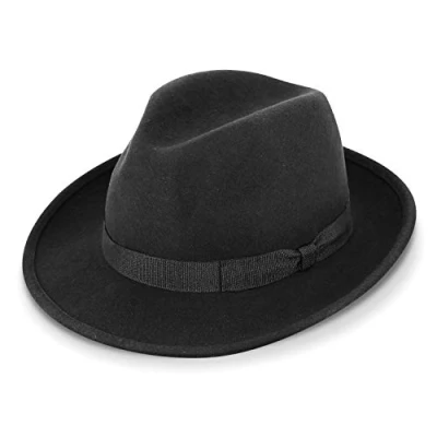 Immagine di fiebig Fedora Cappello in Feltro di Lana Bogart per Donne e Uomini vestibilità Comoda Estate Inverno Classico Fatto Italia (57 M, Nero)