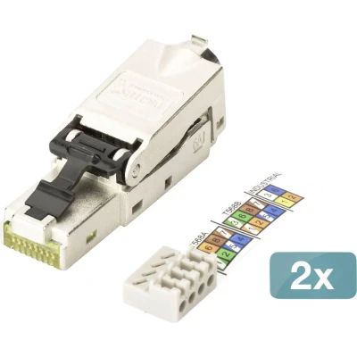 Immagine di DIGITUS DN 93631 Connettore di Rete Cat 6A 2 Pezzi Schermato a 360 Campo RJ45 Cat6A Installazione Senza Attrezzi 500 MHz 10GBase T 10 Gbit/s AWG 27/7 22/1