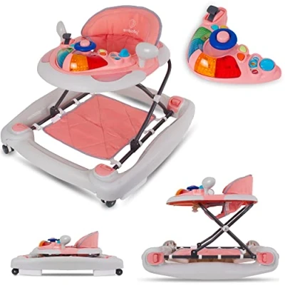 Immagine di Girello bambino, primi passi,con funzione swing, luce and Melodia, da 6 Mesi Fino a 12 kg, Seduta Imbottita, Rimovibile e Regolabile in Altezza (Rosa)