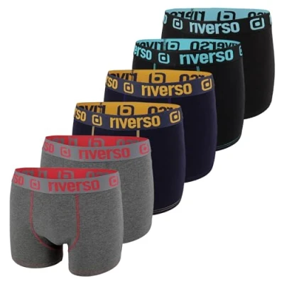 Immagine di riverso RIVOle, boxer da uomo, confezione 6 pezzi, biancheria intima, stile retrò, elasticizzati, nero, grigio, blu, bianco, verde, rosso, arancione, giallo, S, M, L, XL, XXL, 3XL, 4XL, 5XL,