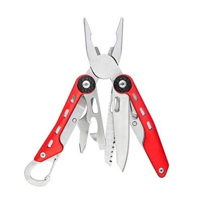Immagine di Amazon Basics Coltello multiuso 10 in 1 acciaio inossidabile con blocco di sicurezza e custodia nylon, Rosso