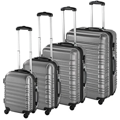 Immagine di TecTake® Set Valigie Trolley Rigide, 4 con Scocca in Plastica ABS, Rotelle Girevoli a 360, Maniglia Telescopica Alluminio, Serratura di Sicurezza Combinazione Grigio
