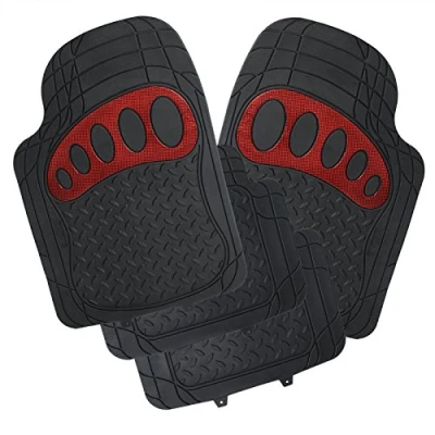 Immagine di WOLTU AM7176rt Tappetini Auto Universali Tagliabile Tappeto Antiscivolo Moquette Gomma Nero+Rosso Set 4 Pezzi