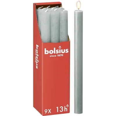 Immagine di Bolsius Rustik Candele Verde giada Set 9 pezzi Lunghezza durata 13 ore non profumate Cera vegetale naturale antigoccia Senza olio di palma 27 x 2,3 cm