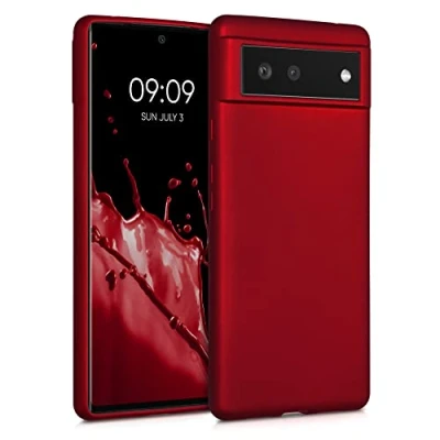 Immagine di kwmobile Custodia Compatibile con Google Pixel 6 Cover Back Case Morbida Protezione in Silicone TPU Effetto metallizzato rosso scuro