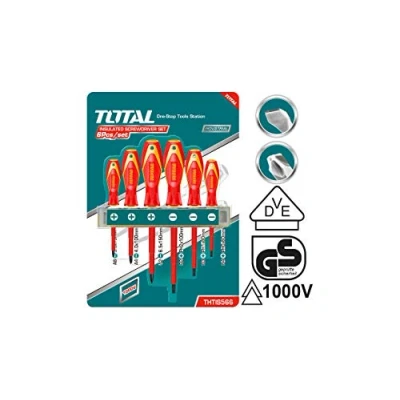 Immagine di TOTAL Set di 6 cacciaviti isolati 3 a testa piatta e Phillips Manico bimateriale Certificato VDE Cromo Vanadio