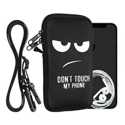 Immagine di kwmobile Custodia in Neoprene con Zip per Smartphone Portacellulare a Tracolla Porta Cellulare da Collo Universale Cover Borsa Telefono Don&#039;t touch my phone