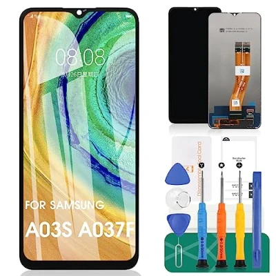 Immagine di SRJTEK per Samsung Galaxy A03s Schermo LCD SM A037F Sostituzione dello Display Touch Digitizer Assembly A037M, A037G, A037U Kit di Parti Riparazione (Originale Nero Senza Telaio)